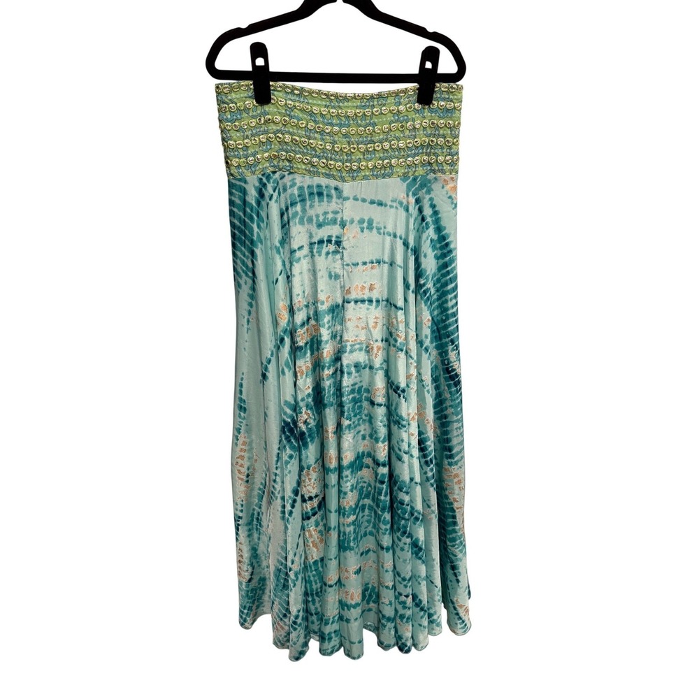 Barcelona SilkBlend TieDye WideLeg Embellished Pant Boho Hippie Smocked Festival